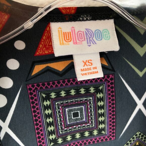 Lularoe Joy Vest Duster Size XS Geometric Black Multi Side Slits Boho Artwear - Picture 4 of 6
